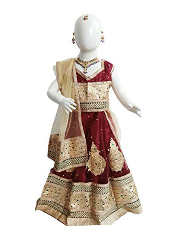 

Book My Costume Radha Lehenga Ghagra Choli Kids Fancy Dress Costume for Girls, Ages 7+, Maroon/Gold