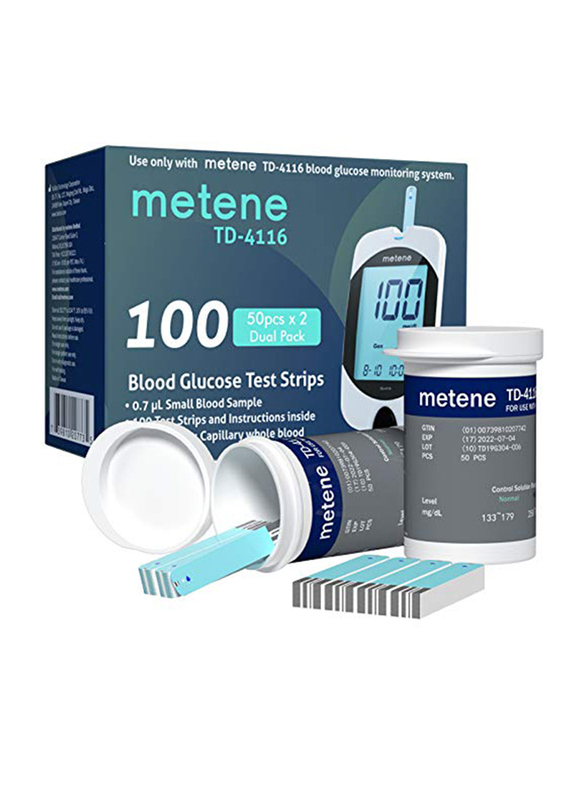 

Metene TD-4116 Blood Sugar Glucose Test Strips, 100 Count, Aqua