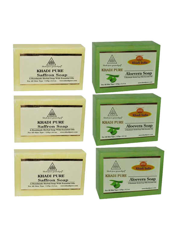 

Khadi Pure Aloe Vera & Saffron Soap, 6 Pieces x 125ml