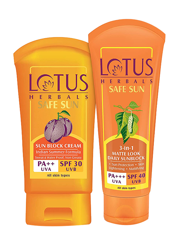 

Lotus Herbals Safe Sun SPF 40 & SPF 30 Sun Block Cream, 50gm, 2 Pieces