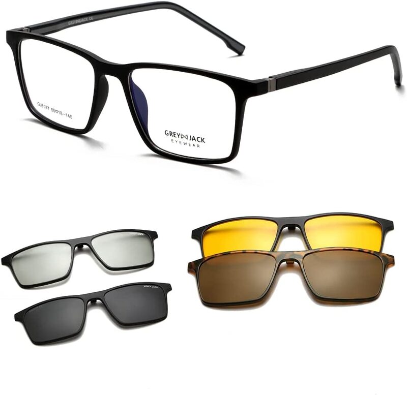 

Grey Jack Frame With 5 Pieces Magnetic Polarized Clip On Sunglasses Lenses Unisex