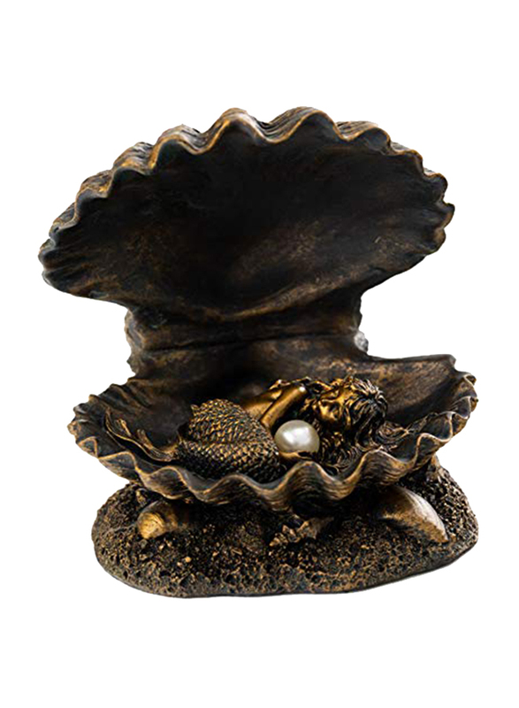 

Private Label Bronzed Finish Mermaid Baby In Clam Shell Statue by Veronese, Gold