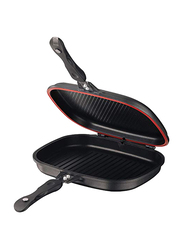 Vinod Non-Stick Aluminium Rectangle Double Detachable Pan Griller with Lid and Magnetic Handles, Black