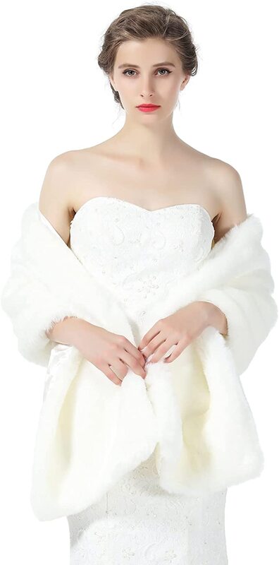 

Beautelicate Faux Fur Shawl Wrap for Women, White