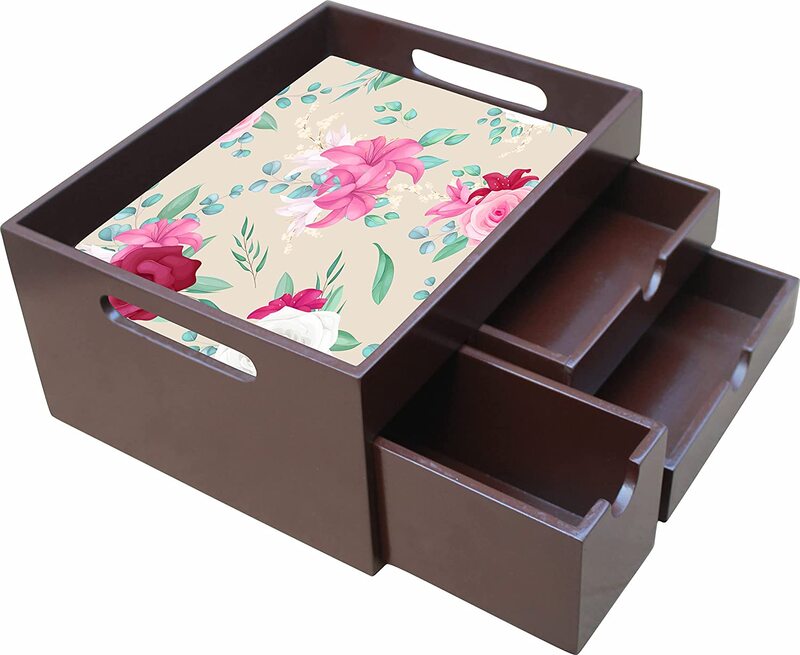 

Enigmatic Woodworks Wooden Tray With Multi Drawer, Red