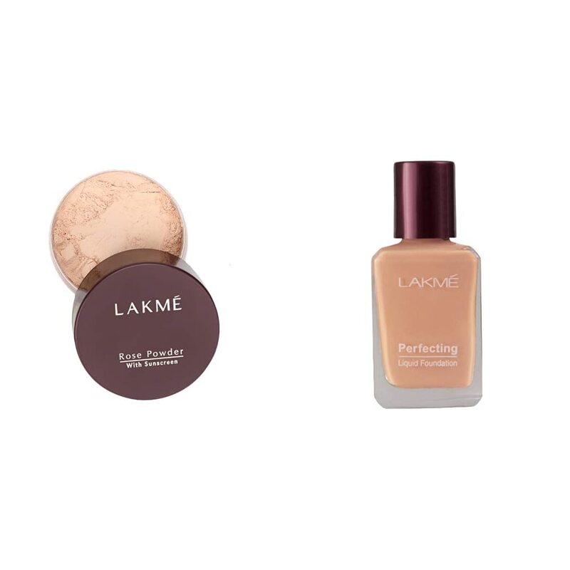 

Lakme Rose Face Powder and Lakme Perfecting Liquid Foundation Set, Soft Pink/Marble, Beige