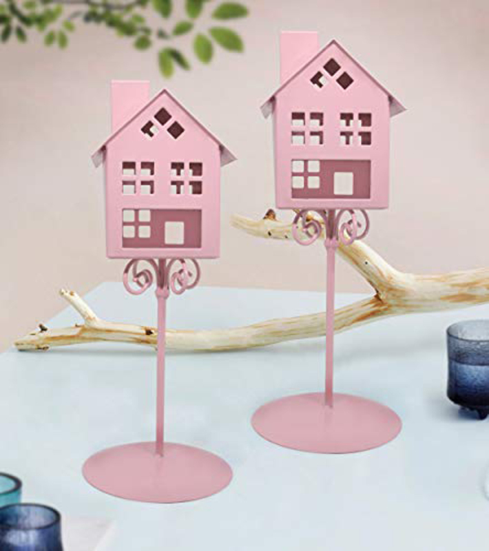 

Tied Ribbons 2-Piece Christmas Decorative Tealight Candle Holder, Pink