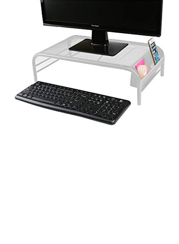 

Mind Reader Metal Mesh Riser Monitor Stand with Desk Organizer, White