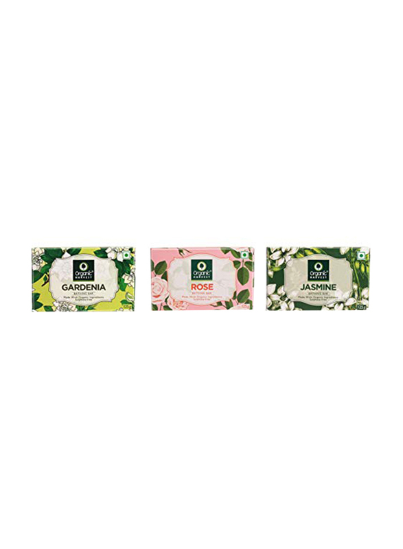 

Organic Harvest Rose, Gardenia, Jasmine Bathing Soap Set, 125gm, 3 Pieces