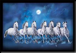 Lifehaxtore Xtore Seven Lucky Running Vastu Horses Art Framed Painting, Ocean Blue