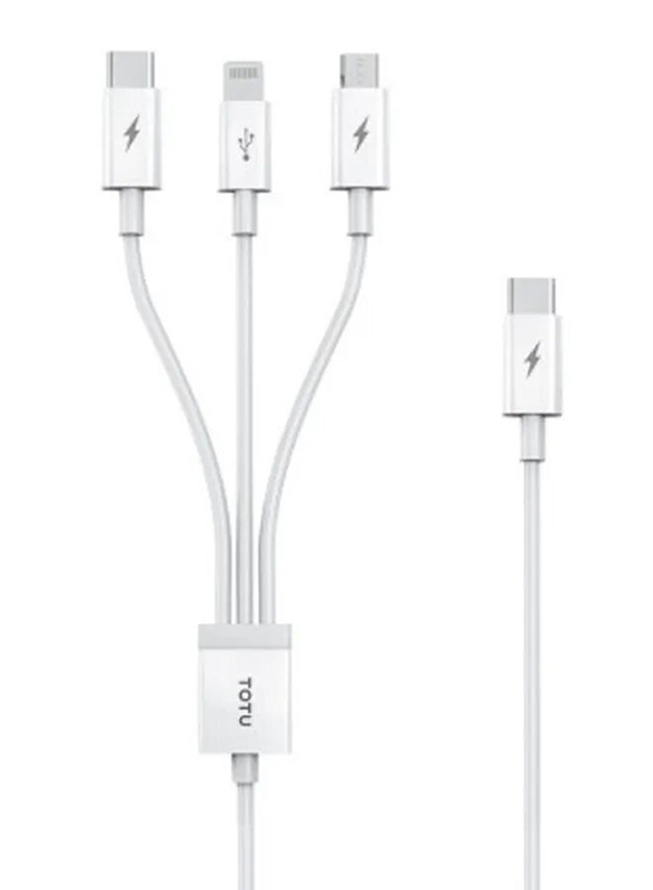 

Totu Micro Fast 3-in-1 Lightning Cable, USB Type-C to Lightning Charging Cable for Apple Smartphones, White