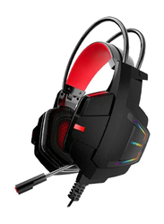 Lenovo Wired Over-Ear Stereo Gaming Headset for PS4, PS5, X-Box One, Xseries, Nintendo switch and PC, Black/Red