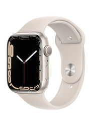 Apple Watch Series 7 - 45mm Smartwatch with Music Storage, GPS, Starlight Aluminium Case with Starlight Sport Band