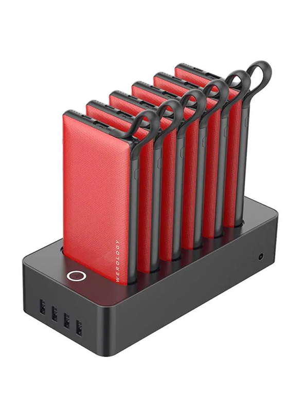 

Powerology 10000mAh 6-In-1 Power Station with Built-In Cable, PPBCHA01-RD, Red/Grey