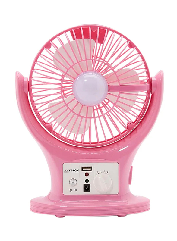 Krypton Plastic Rechargeable Fan With LED Lantern, KNF6061, Pink