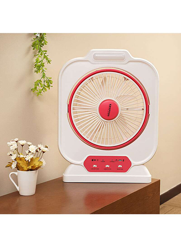 Krypton 12-Inch Rechargeable Box Fan with LED Night Light, 60W, KNF111, White/Pink