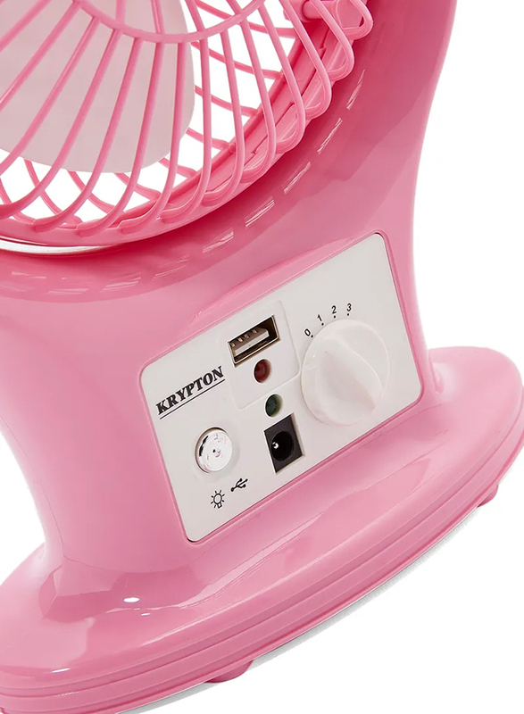 Krypton Plastic Rechargeable Fan With LED Lantern, KNF6061, Pink
