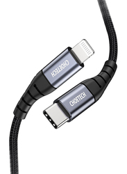 Choetech 3-Meters Type C USB Cable USB Type C Male to Lightning Nylon Braided Cable For iPhone 12, Black