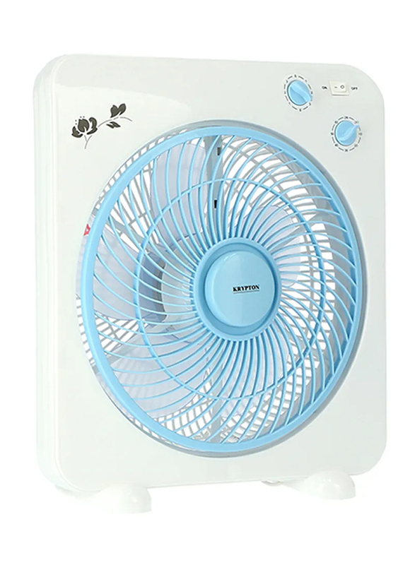Krypton Powerful Personal Desk Box Fan With Copper Motor 45W, KNF6115, White/Blue