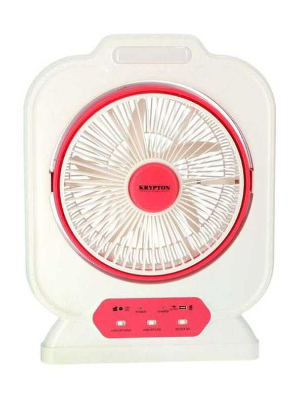 Krypton 12-Inch Rechargeable Box Fan with LED Night Light, 60W, KNF111, White/Pink