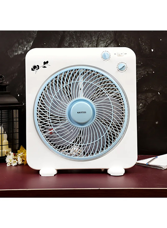 Krypton Powerful Personal Desk Box Fan With Copper Motor 45W, KNF6115, White/Blue