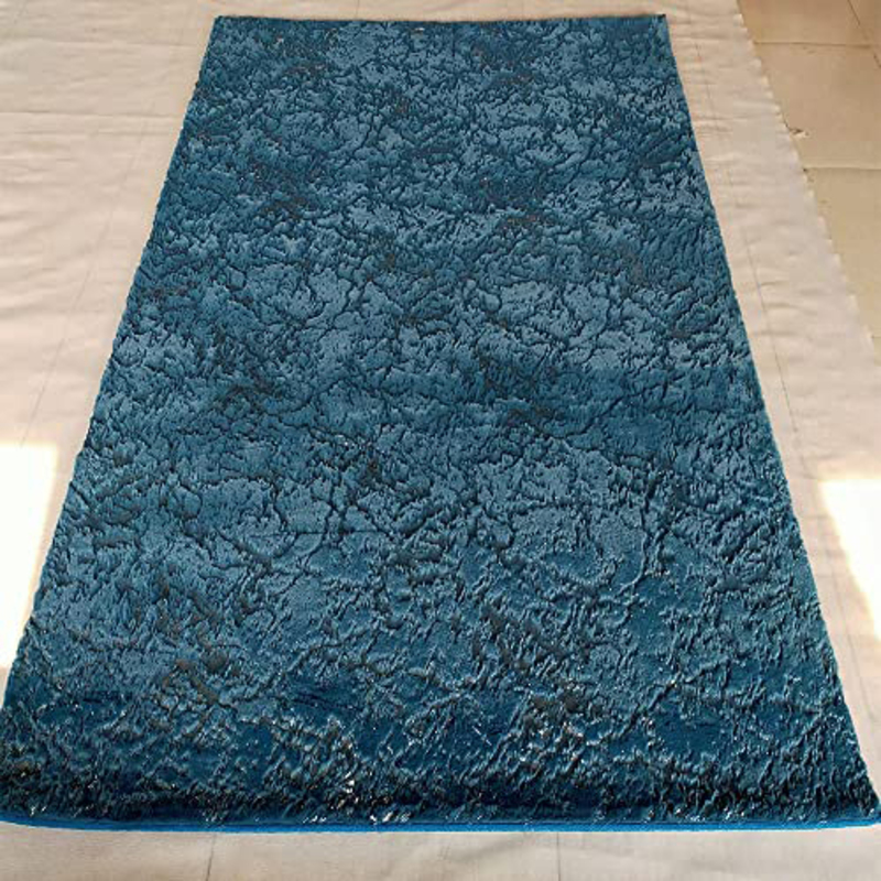 

Danube Home Rabbit Fur With Foil Design Rugs, Blue