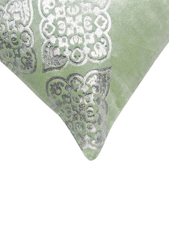 Danube Home Edria Viscose Velvet With Metallic Foil Printed Filled Cushion, Pistachio/Silver