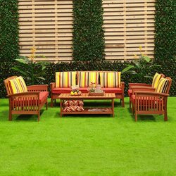 Danube Home Gazala 7-Seater Outdoor Wooden Sofa Set, Multicolour