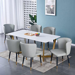 Danube Home Maritoni 1+6 Dining Set, Ceramic White/Grey/Matte Gold
