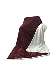 Danube Home Solid Jacquard Flannel Plush Reverse Sherpa Blanket, H220 x W240 x D220cm, Maroon