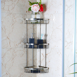 Danube Home Milano Stainless Steel Three Layer Corner Basket Thea, Silver