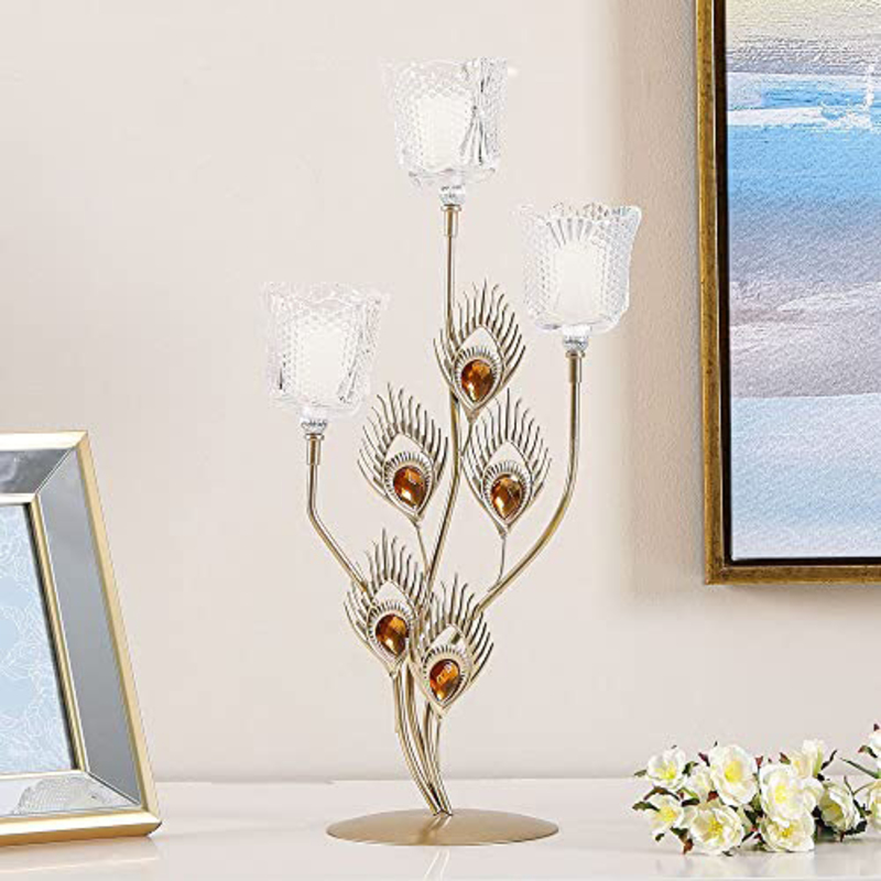

Danube Home Louis Leaf Design Candle Holder, Gold