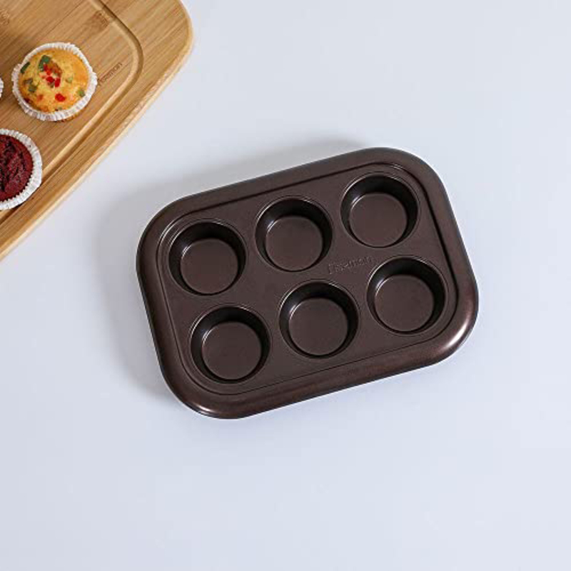 Danube Home 6-Piece Fissman Stainless Steel Rectangle Muffin Pan, CB00971, Brown