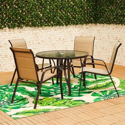 Danube Home New Eve Textilene Dining Set, Beige/Black