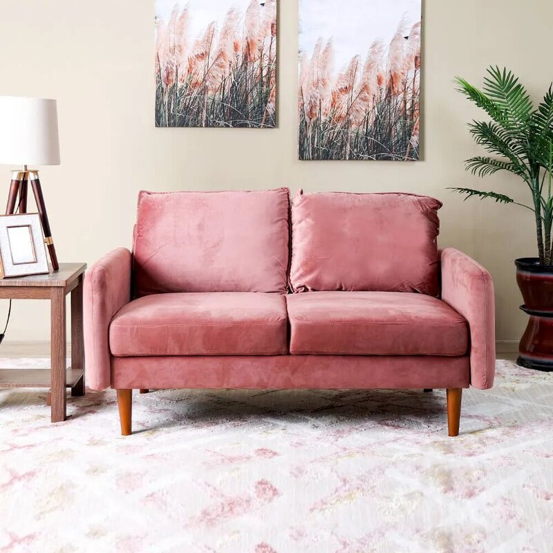 Danube Home Arman Plain Fabric Sofa, Two Seater, Old Rose Pink