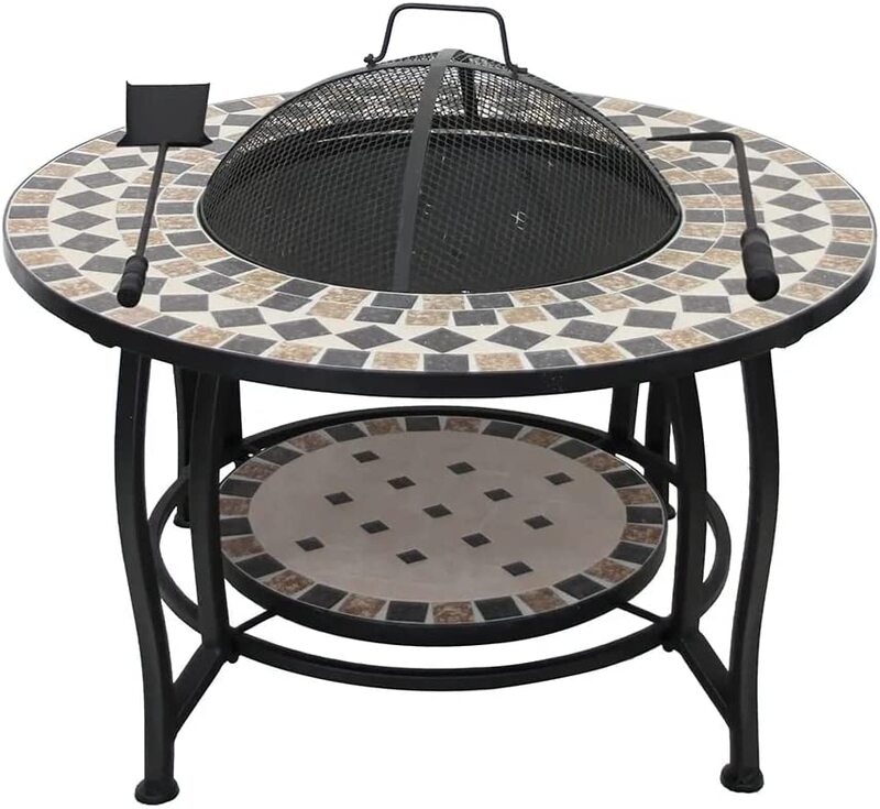 

Danube Home Metal/Mosaic Fire Pit with Table Top, Multicolour