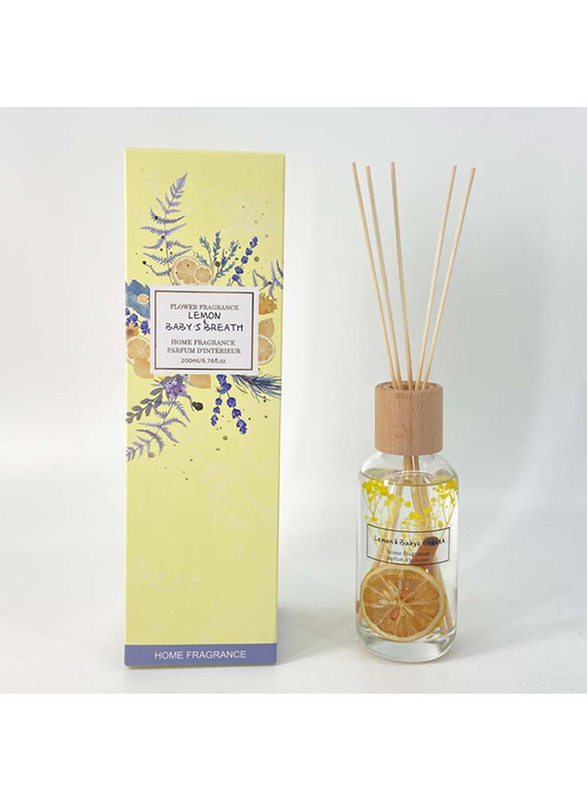 

Danube Home Clive Fragrance Diffuser Wood Lid Rattan Sticks Lemon And Baby Breath, 200ml, Green