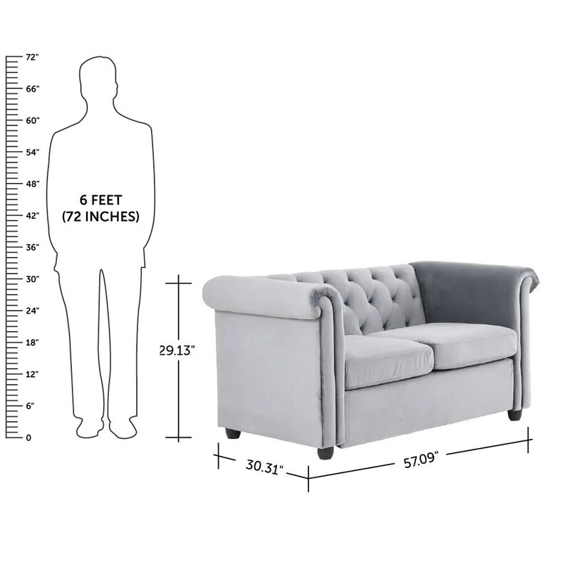 Danube Home Chester Plain Fabric Sofa, Two Seater, Grey
