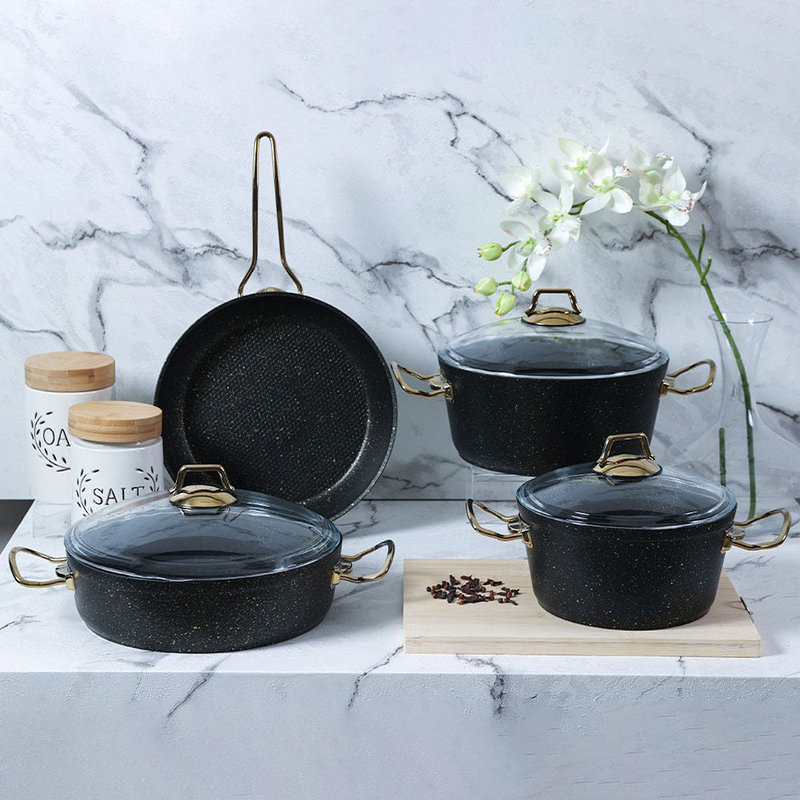 

Danube Home 7-Piece Home Maker Granitec Cookware Set Glass Lid G-Bgg, Black
