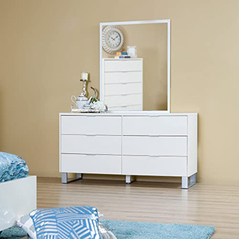 

Danube Home Lolita Dresser With Mirror, Glosy White