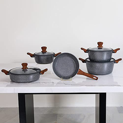 Danube Home 9-Piece Fissman Granite Cookware Set, Radiant Dark Grey