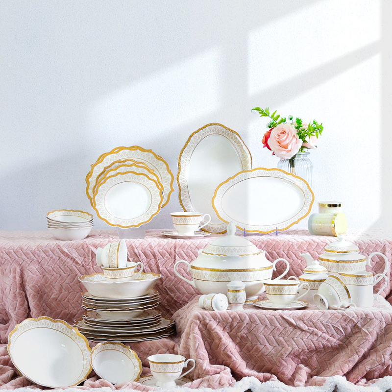 

Danube Home 49-Piece Crescent Dinner Set, TRJ21043, White/Gold