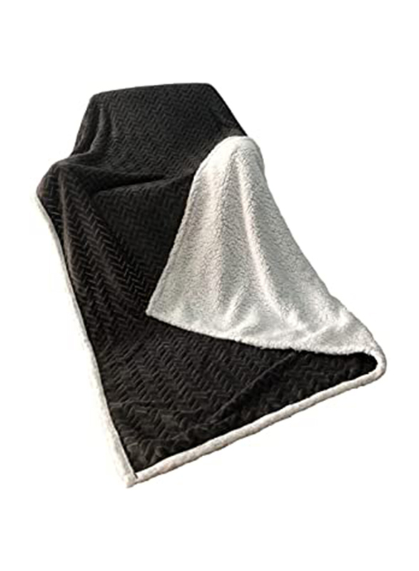 Danube Home Solid Jacquard Flannel Plush Reverse Sherpa Blanket, H150 x W200 x D150cm, Grey