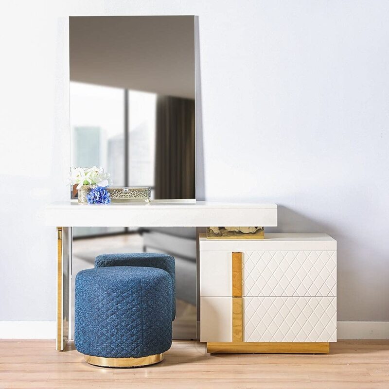 

Danube Home Bergamo Dresser with Mirror, Milky White/Gold
