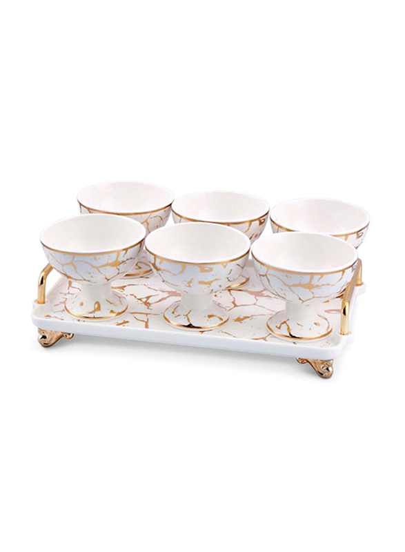 

Danube Home Blumen Dessert Cup Set with Tray, White