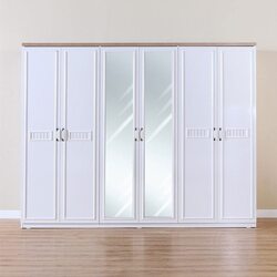 Danube Home Victoria 6-Door Wardrobe Closet for Hanging Clothes with Rods & Shelves, Light Oak