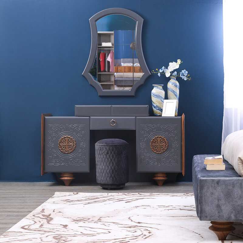 

Danube Home Mango Dresser with Mirror and Stool, Deep Grey