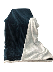 Danube Home Solid Jacquard Flannel Plush Reverse Sherpa Blanket, H220 x W240 x D220cm, Navy Blue