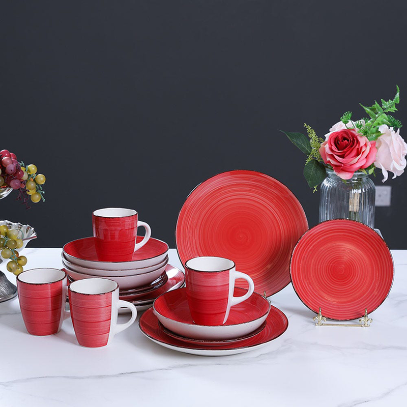 

Danube Home 16-Piece Stoneware Dinner Set, 004, Cherry Red