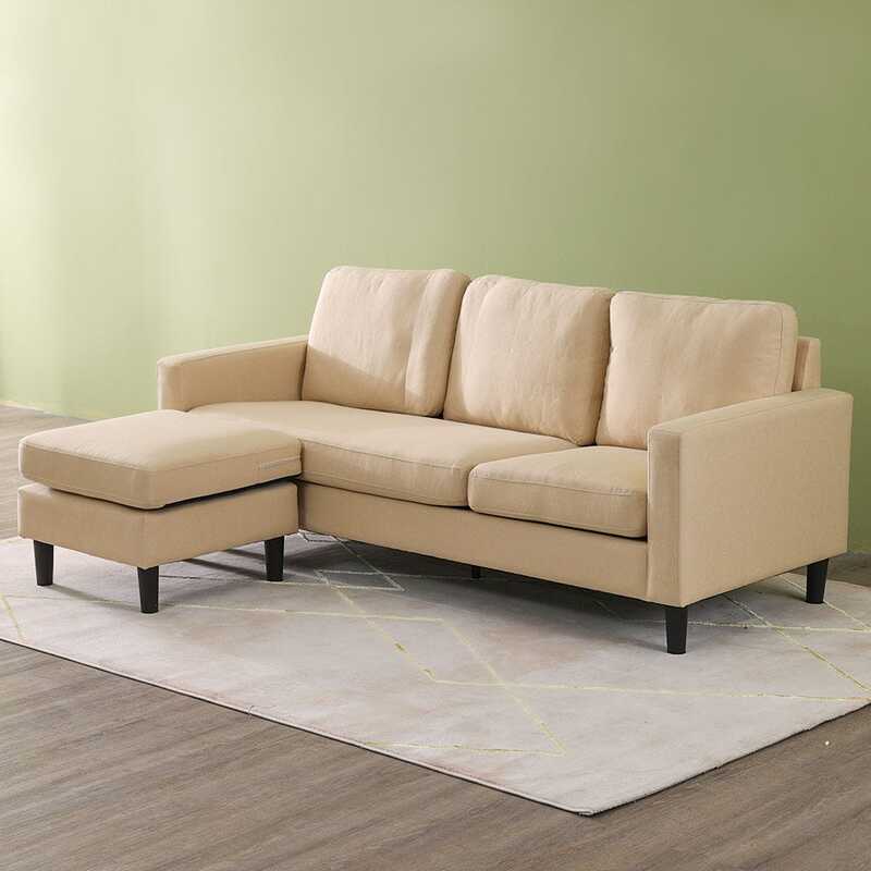 

Danube Home Aegen Fabric Right/Left Reversible Sectional Sofa, Linen Beige